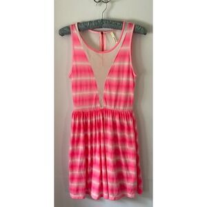 Yetts Los Angeles Womens Neon Pink Ombre Stripe Mesh Fit & Flare Dress Medium